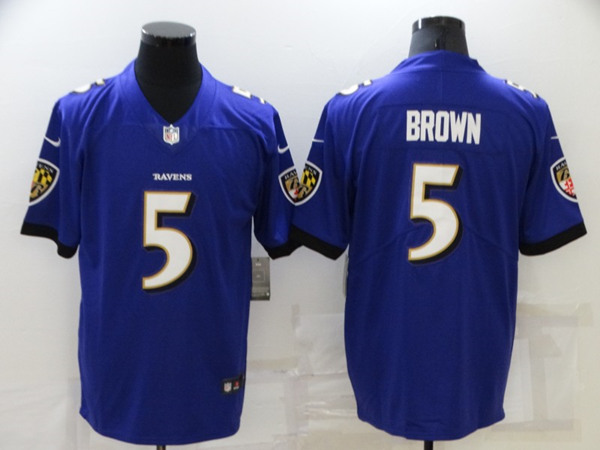 Men's Baltimore Ravens #5 Marquise Brown Purple Stitched Football Jersey